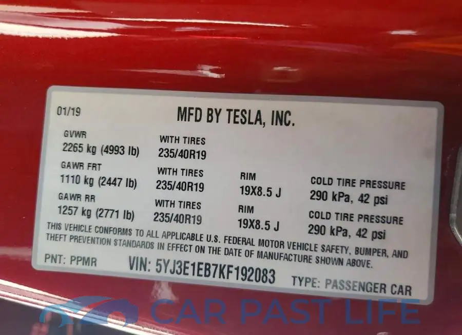 5YJ3E1EB7KF192083# 12