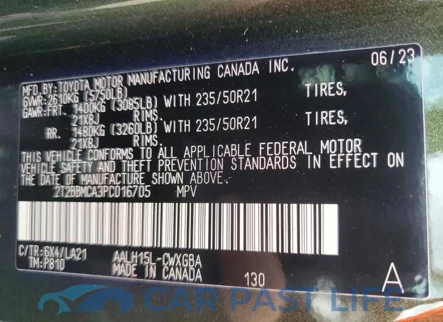 2T2BBMCA3PC016705# 12