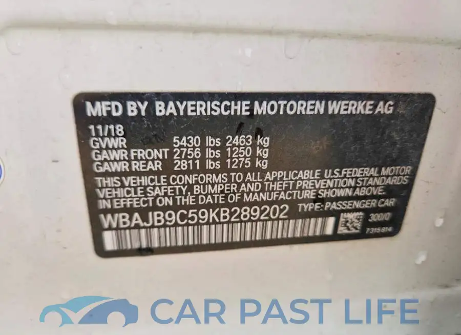 WBAJB9C59KB289202# 12