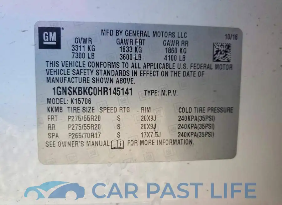 1GNSKBKC0HR145141# 13