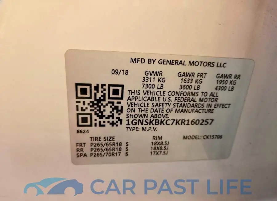 1GNSKBKC7KR160257# 13