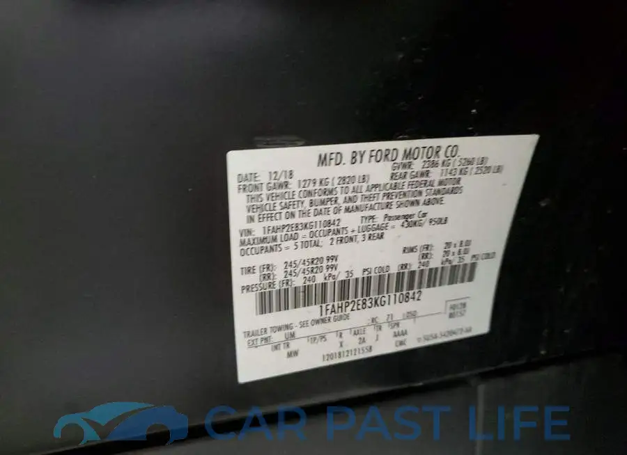 1FAHP2E83KG110842# 12