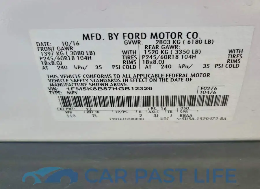 1FM5K8B87HGB12326# 13