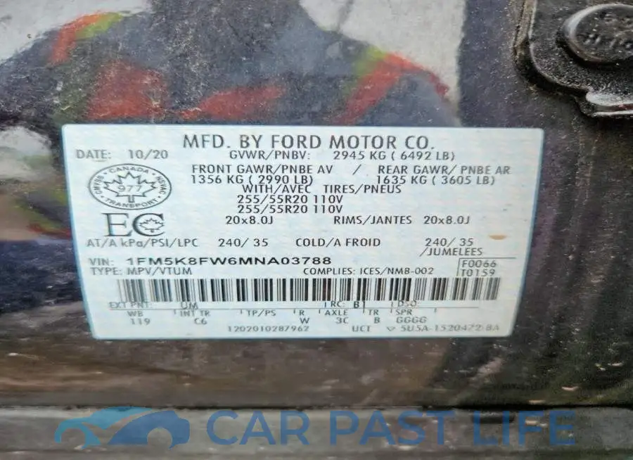 1FM5K8FW6MNA03788# 13