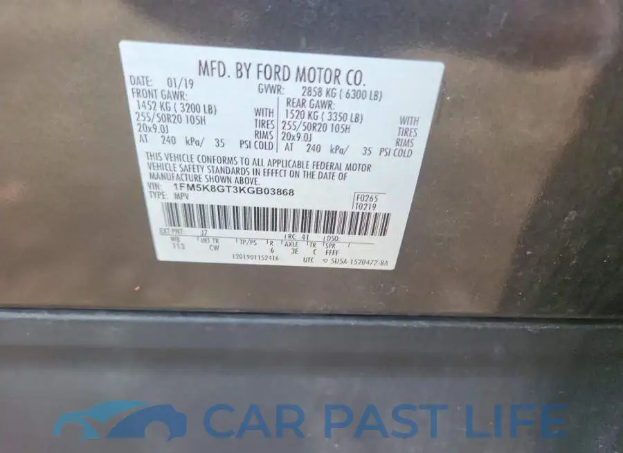 1FM5K8GT3KGB03868# 12