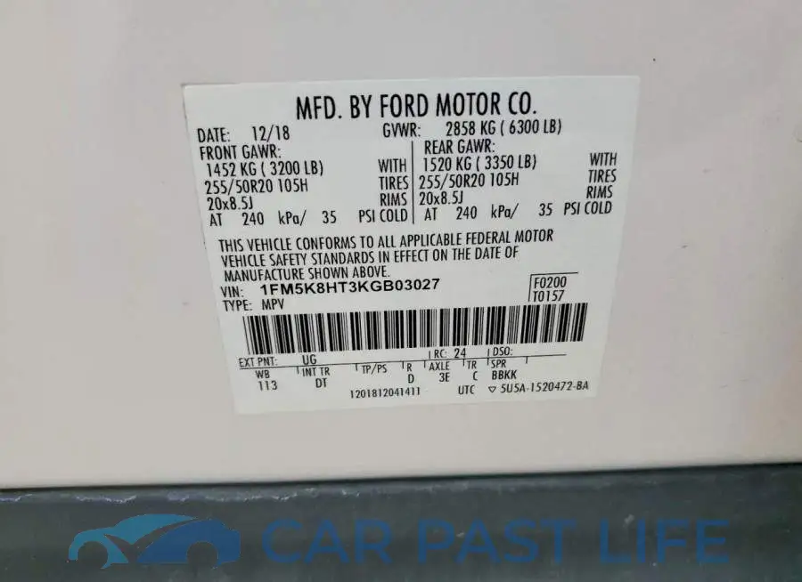 1FM5K8HT3KGB03027# 13