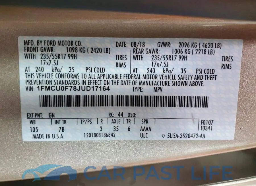 1FMCU0F78JUD17164# 13
