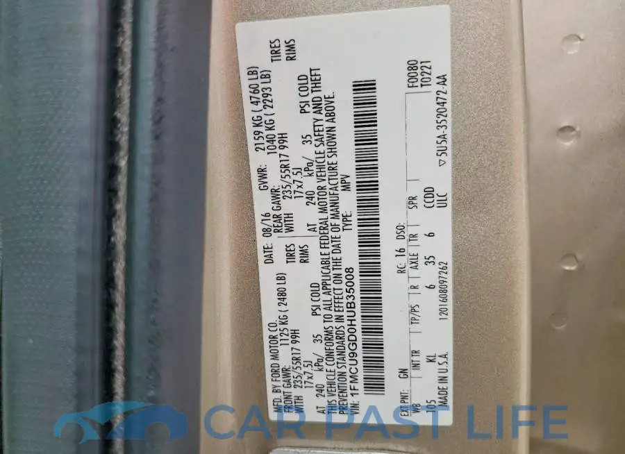 1FMCU9GD0HUB35008# 14