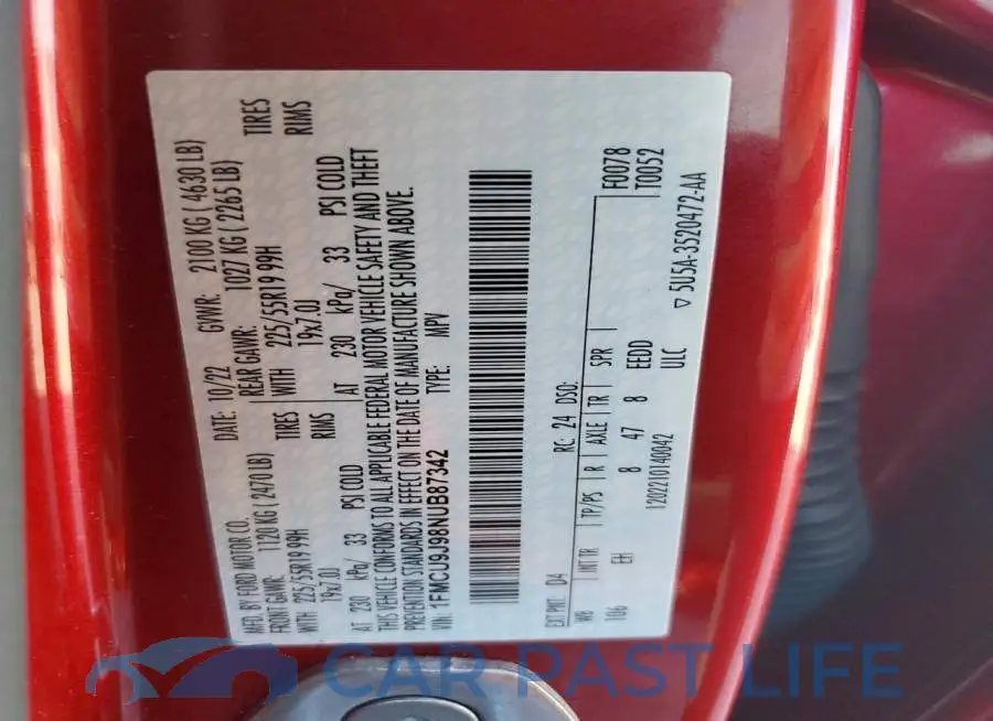 1FMCU9J98NUB87342# 13