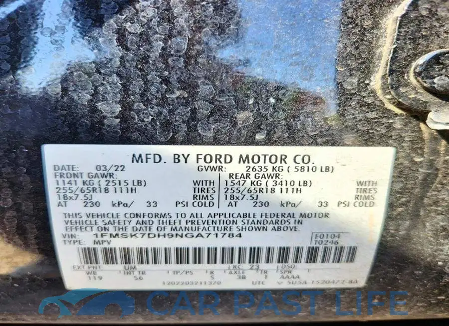 1FMSK7DH9NGA71784# 14