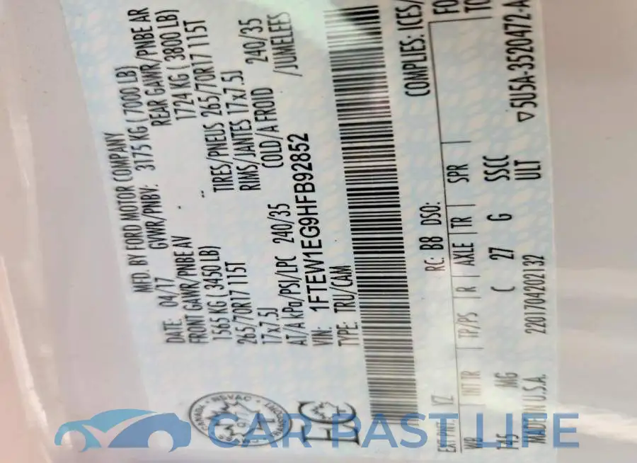 1FTEW1EG9HFB92852# 12