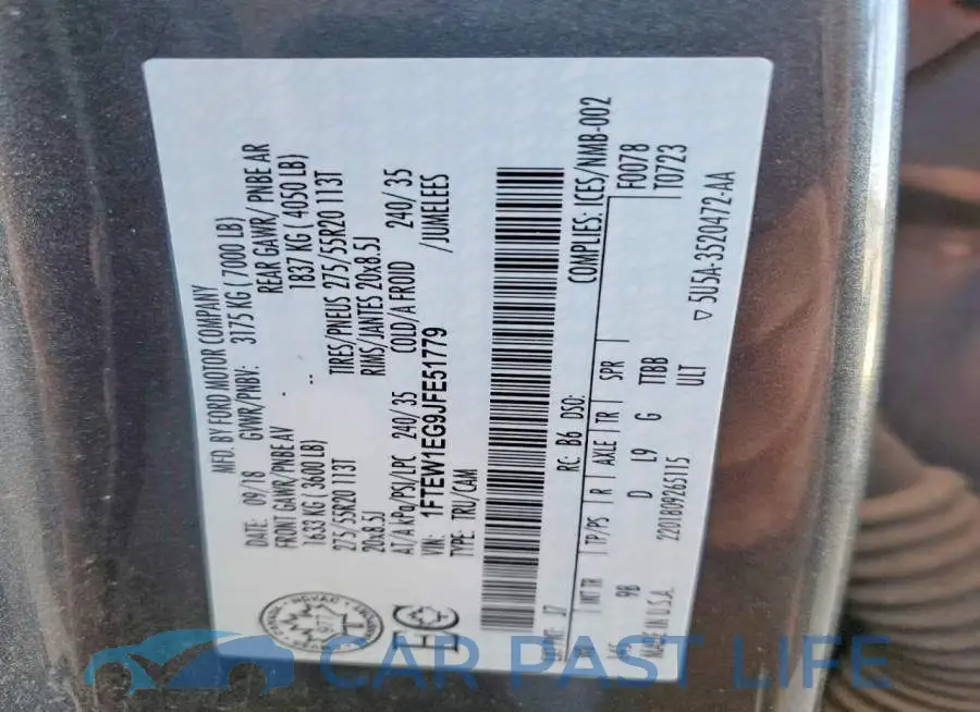 1FTEW1EG9JFE51779# 12