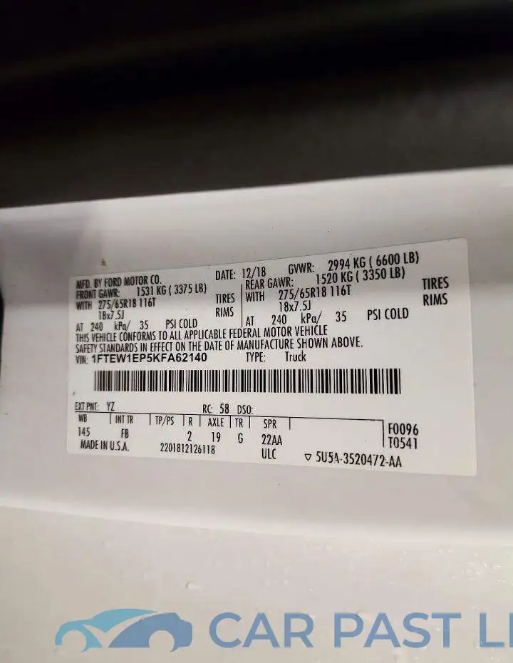 1FTEW1EP5KFA62140# 12