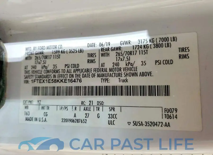 1FTEX1E58KKE16476# 12