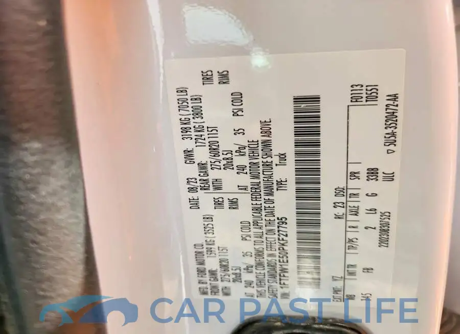 1FTFW1E50PKF27795# 12