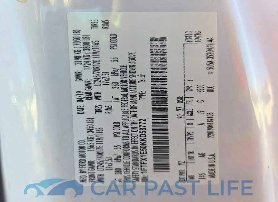 1FTFX1E50KKD58772# 12