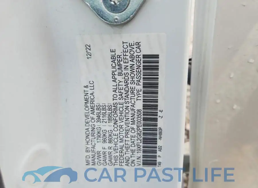 19XFL2G82PE003508# 12