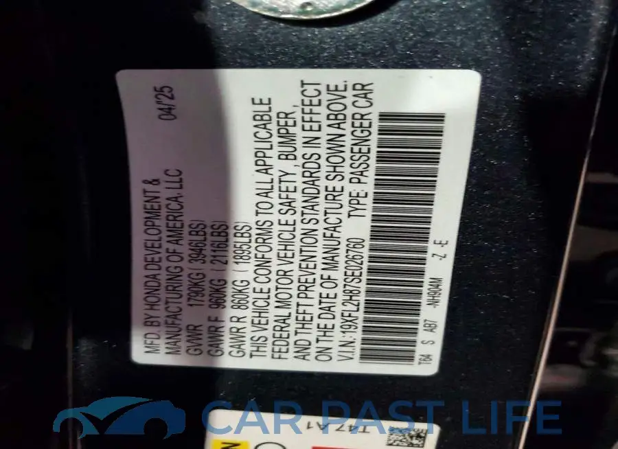 19XFL2H87SE026760# 12