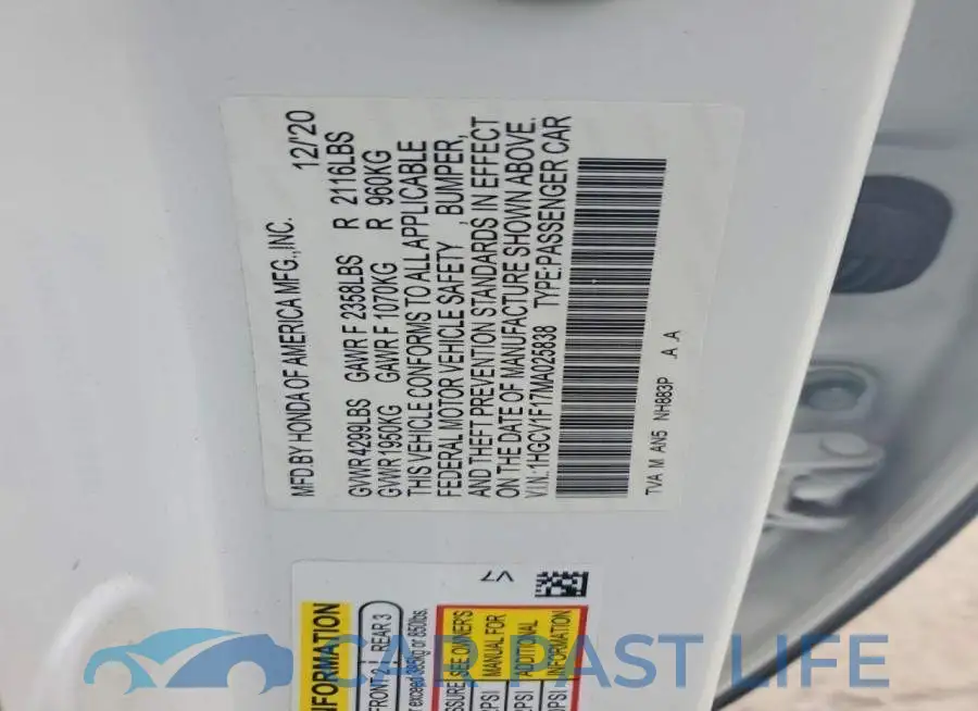 1HGCV1F17MA025838# 12