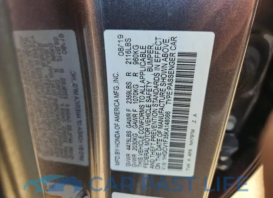 1HGCV1F35KA148066# 12