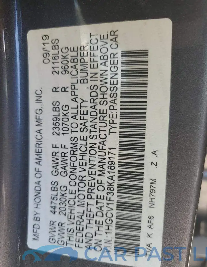 1HGCV1F38KA169171# 12