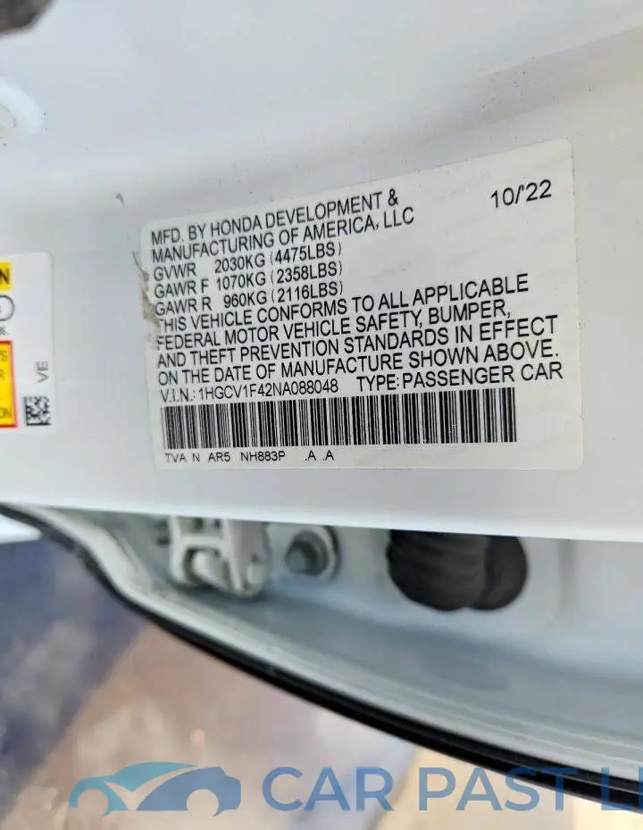1HGCV1F42NA088048# 12