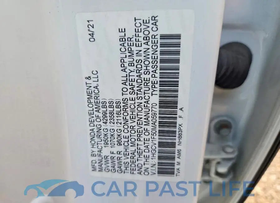 1HGCV1F50MA059770# 12