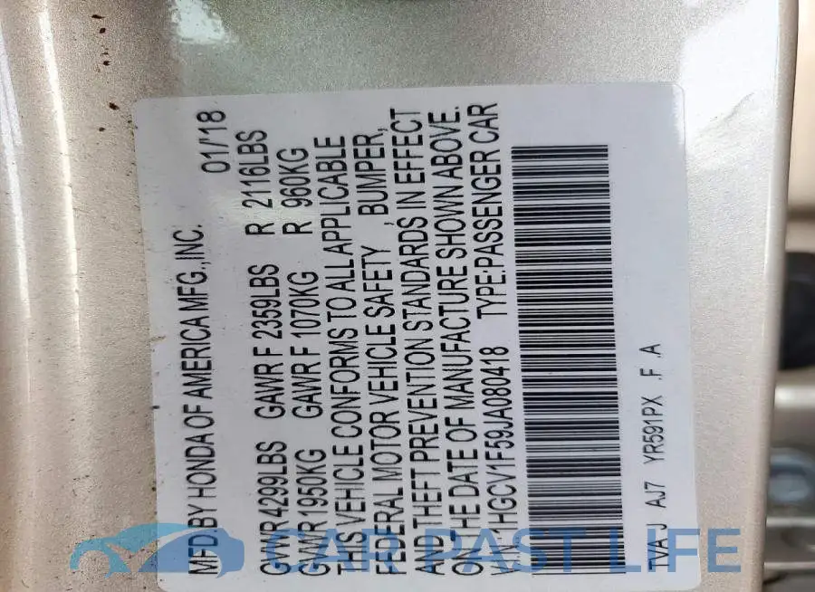1HGCV1F59JA080418# 13