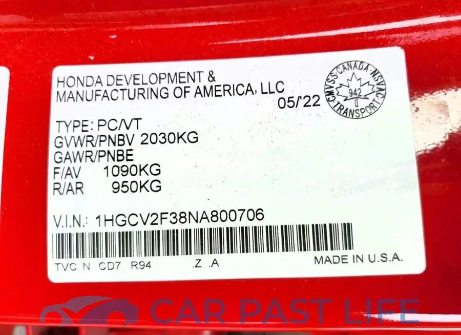1HGCV2F38NA800706# 12