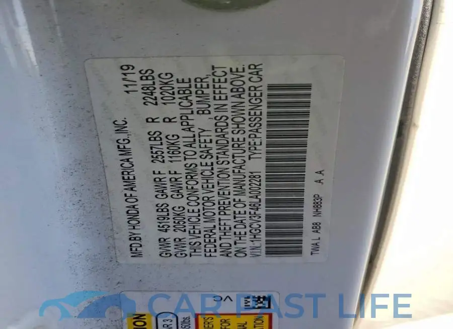 1HGCV3F46LA002281# 13
