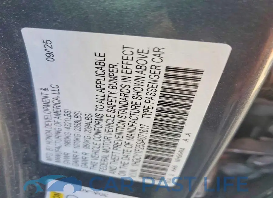 1HGCY1F25SA071617# 12