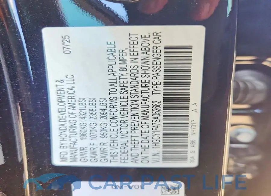 1HGCY1F47SA052682# 12
