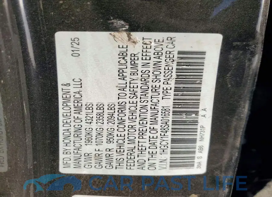 1HGCY1F48SA016581# 12