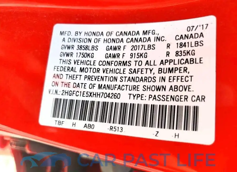 2HGFC1E5XHH704260# 12