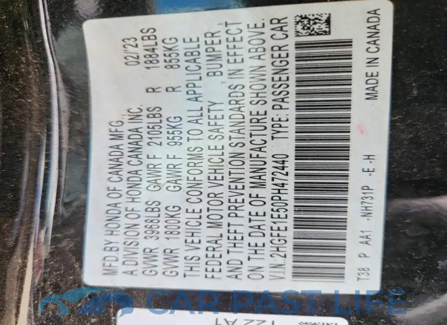2HGFE1E50PH472440# 12