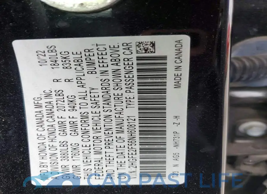 2HGFE2F56NH608121# 13