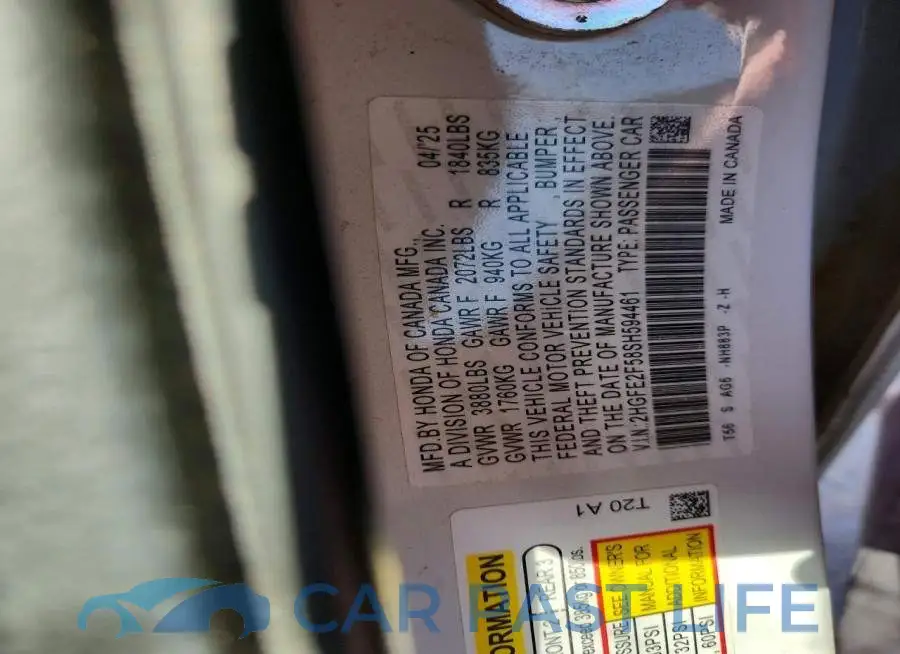 2HGFE2F58SH594461# 12