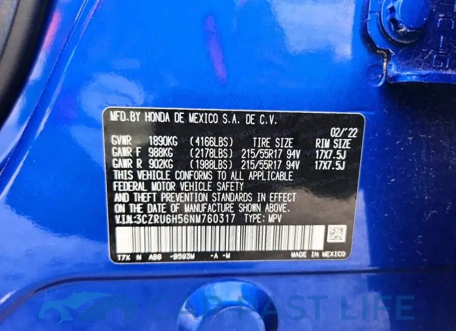 3CZRU6H56NM760317# 13