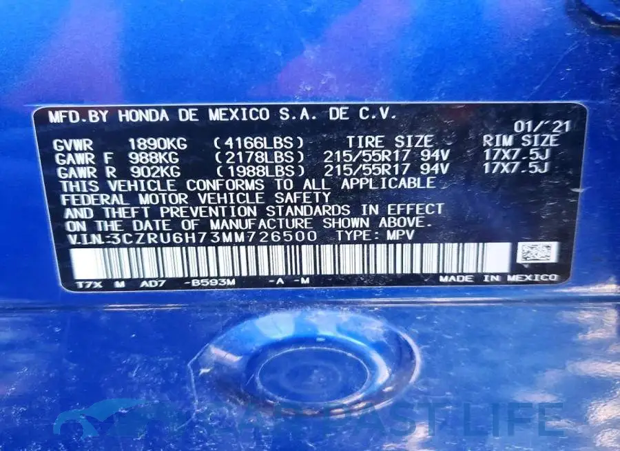 3CZRU6H73MM726500# 13