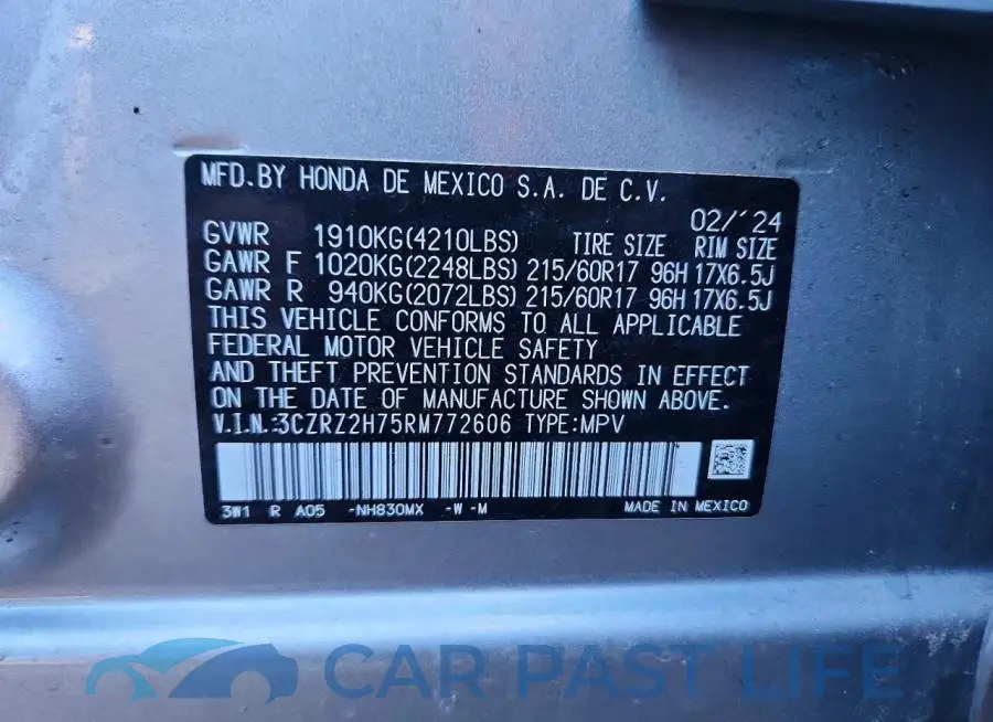 3CZRZ2H75RM772606# 12