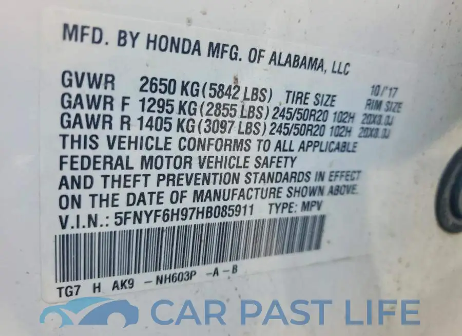 5FNYF6H97HB085911# 14