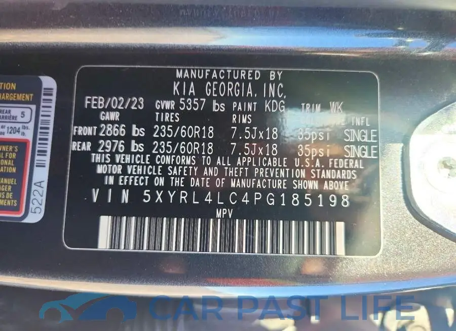 5XYRL4LC4PG185198# 14