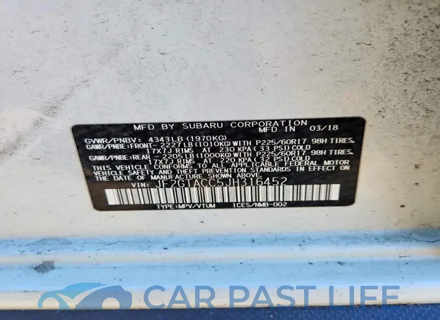 JF2GTACC5JH316452# 13