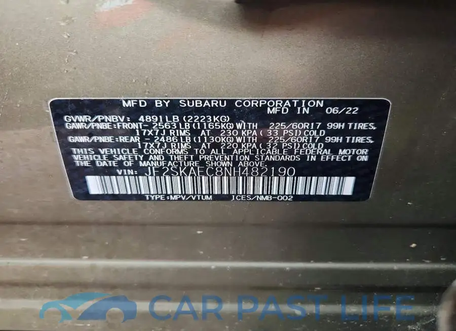 JF2SKAEC8NH482190# 12
