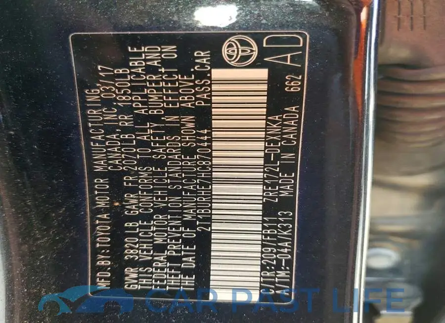 2T1BURHE7HC870444# 12