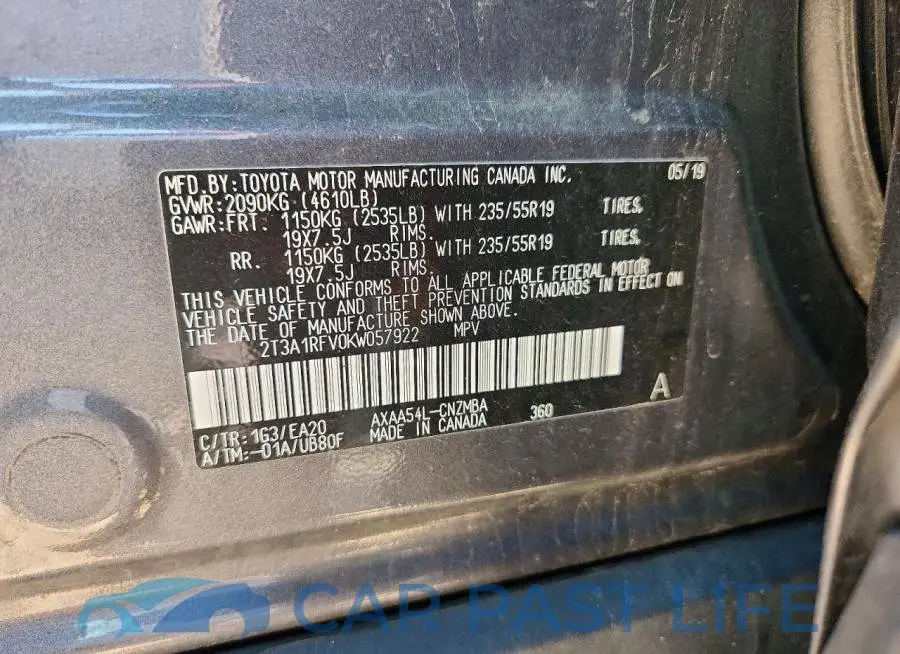 2T3A1RFV0KW057922# 12