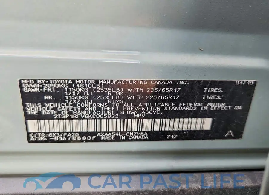 2T3P1RFV6KC005822# 13