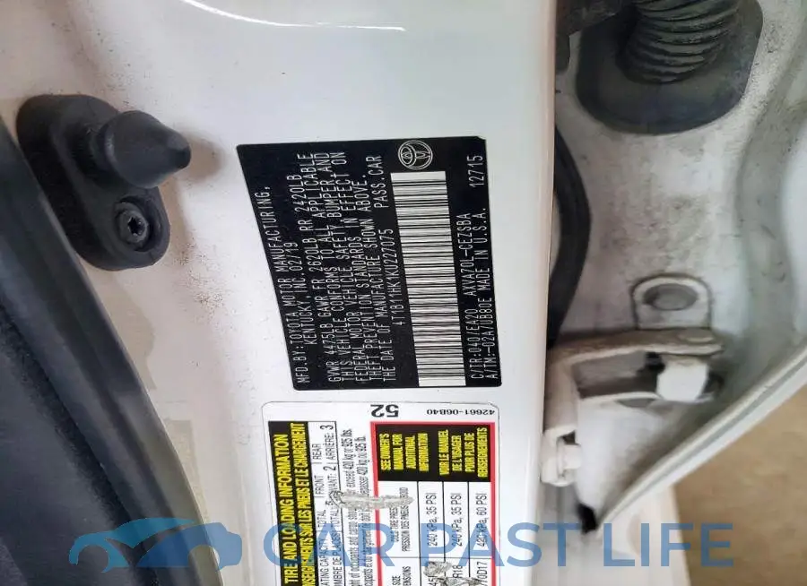 4T1B11HK1KU227075# 12