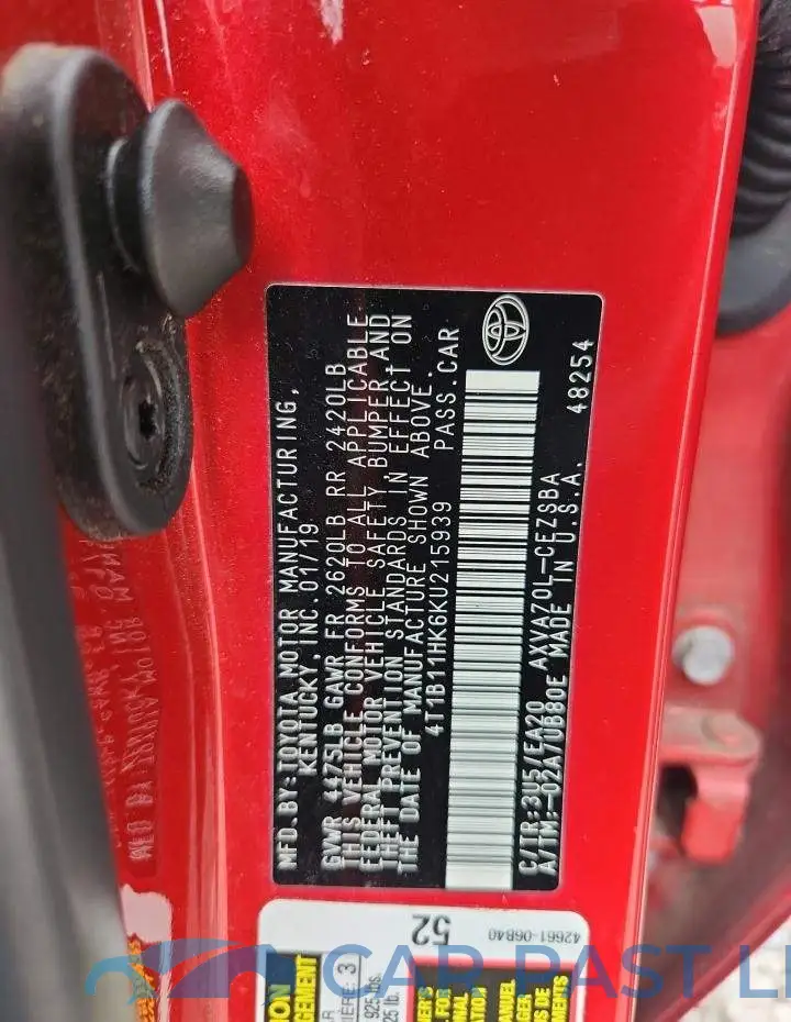 4T1B11HK6KU215939# 12