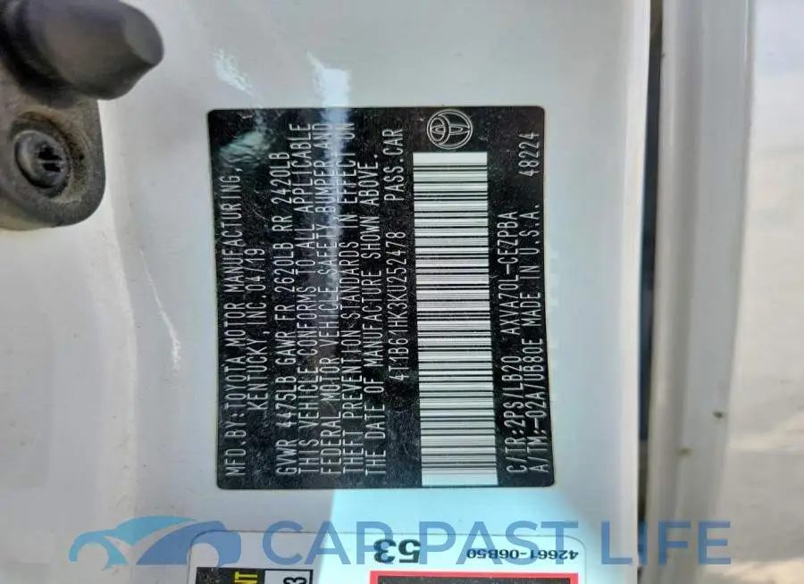 4T1B61HK3KU252478# 12